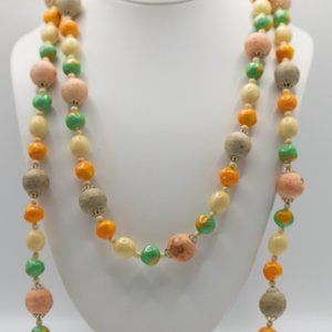 Vintage Wooden Dyed Necklace -Orange, Green, Cream